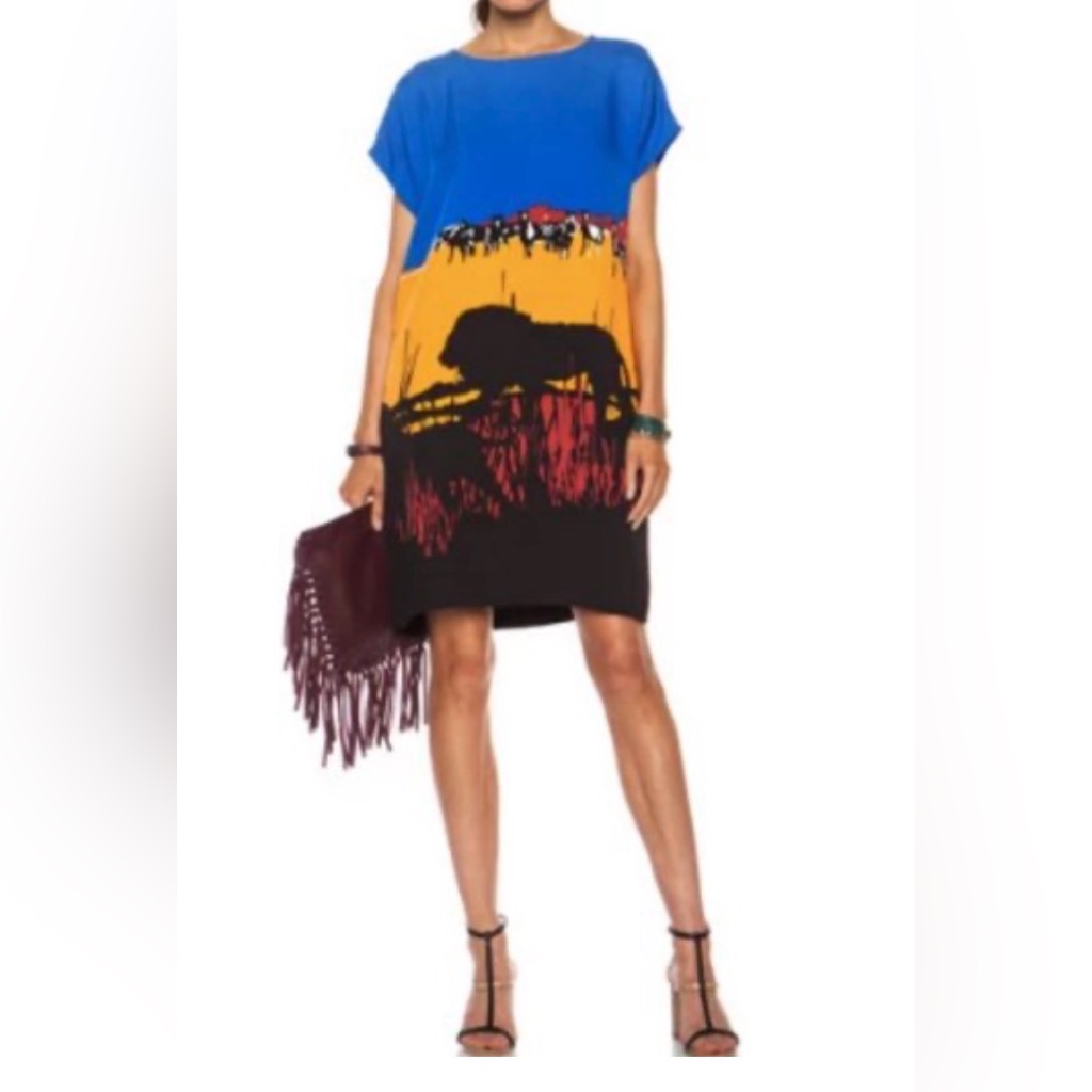 Diane Von Furstenberg Harriet Lion Print Shift Dress. Size Large
